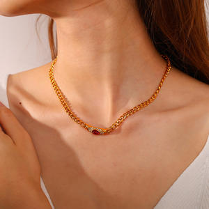 <span class=keywords><strong>Collier</strong></span> ras du cou en acier inoxydable massif plaqué or véritable 18 carats avec maillons cubains et yeux de <span class=keywords><strong>chat</strong></span> colorés pour femme, idéal pour le quotidien ou comme cadeau - Product Image 1