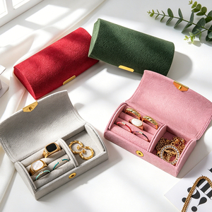 Boîte à bijoux en velours portable, étui organisateur de bagues avec fermeture à pression, rangement de voyage pour bagues, boucles d'oreilles, colliers - Product Image 2