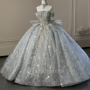 Robe de mariée de bal éblouissante à col bateau et épaules dénudées avec strass XS294 - Product Image 3
