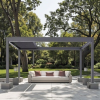 Pergola bioclimatique entièrement rétractable en aluminium, gazebo à toit à lames orientables avec auvent imperméable pour jardin et terrasse