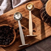 Cuillère à espresso 2 en 1 à double usage, cuillère à café en acier inoxydable avec tamper, mesure et tamponnage de 15 ml pour grains de café