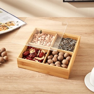 Boîte de rangement en bois avec couvercle, conteneur alimentaire carré multifonctionnel pour noix, bonbons, thé, utilisation dans le salon - Product Image 2