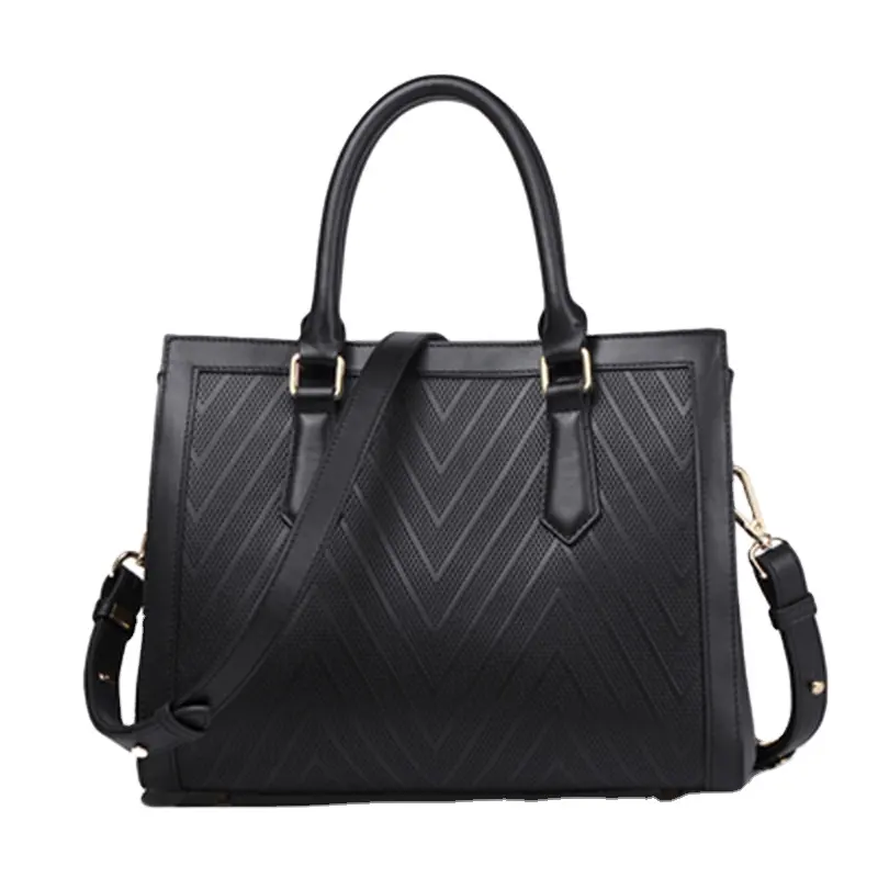 Pratica borsa Tote da donna rettangolare nera Versatile moda Twill fori di perforazione borsa da donna in pelle di grande capacità