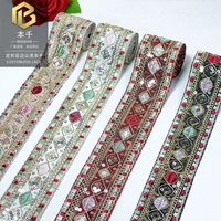 LEIXUSI Ruban de dentelle multicolore en strass de 4 cm, ruban à sequins géométriques pour tenues de fête, accessoires de bricolage, vente en gros