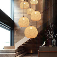 Décoration Intérieur Éclairage Moderne Ajouter Atmosphère Tissé à la Main Rotin Bambou Rotin Blanc Lampe Suspendue Rotin Abat-jour