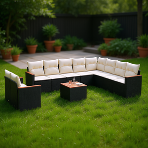 Grand ensemble de canapés de jardin modulaires en polyrotin noir, mobilier d'extérieur, design contemporain, résistant à l'eau - Product Image 2