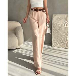 Pantalon taille haute blanc 100 % coton pour femme DEFILE - Confortable et décontracté pour l'été et le quotidien - Product Image 4