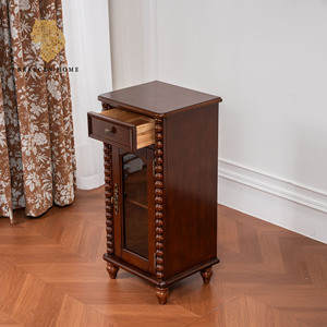 Armoire latérale étroite en bois massif vintage, armoire de rangement avec porte en verre et tiroir, <span class=keywords><strong>meuble</strong></span> gain de place pour salon et salle de bain - Product Image 3