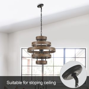 Lampada da soffitto in ferro Country francese Vintage americano rustico 5 anelli in legno lampadario per lampadari lampade a sospensione - Product Image 3