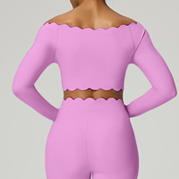 Camiseta de manga larga con encaje y ombligo expuesto, ropa sexy para fitness y yoga, top deportivo para mujer.