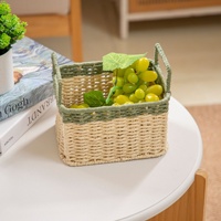 Cesta de Almacenamiento Tejida a Mano con Cuerda de Papel, Estilo Minimalista Moderno y Ecológico, con Tapa Estilo Ratán, para Decoración del Hogar, Regalo