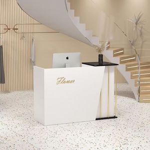 Modern Reception <b>Desk</b> Cashier Counter with Lights for Barber Shop Beauty Salon <b>Nail</b> Art Clothing Store Hotel Use Wood - Product Image 4