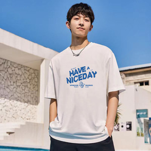Summer Ice Silk Cool Feel Five Sleeve <strong>T</strong> <strong>Shirt</strong> Hong Kong Style Fun Printed Loose White Unisex Couple Versatile Casual Tops - Product Image 4