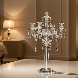 Candélabre en acrylique transparent à 3/5 bras, porte-bougie, chandelier de mariage, centre de table pour décoration intérieure, dîner aux chandelles - Product Image 1