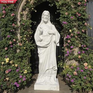 פסל לב קדוש של ישו משיש לבן YOUFINE לקישוט דתי של גן כנסייה - Product Image 5