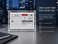 Kylendar – Calendrier intelligent en acrylique de 7,5 pouces avec écran E-Paper, Wi-Fi, affichage de l'heure mondiale, nouvelles en temps réel et météo pour bureaux internationaux