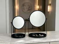 Miroir de maquillage en métal avec plateau de rangement, 360 °   Miroir rotatif, miroir cosmétique de bureau pour la décoration de la table de maquillage