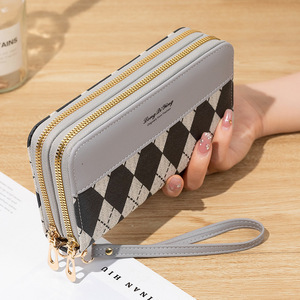 Portamonete a mano da <span class=keywords><strong>donna</strong></span> in pelle PU con doppia cerniera <span class=keywords><strong>portafoglio</strong></span> da <span class=keywords><strong>donna</strong></span> con motivo a quadri <span class=keywords><strong>bianco</strong></span> nero - Product Image 6