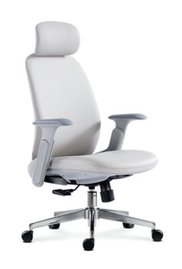 Chaise de bureau ergonomique pivotante en cuir véritable moderne à dossier haut inclinable - Confortable et réglable en hauteur - Product Image 4