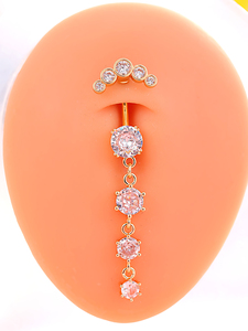 Juego de 10 anillos de vientre con incrustaciones de circón rosa, 4 circón, 5 diamantes, anillo de ombligo, colgante, bonito regalo de compromiso de boda de acero inoxidable - Product Image 4