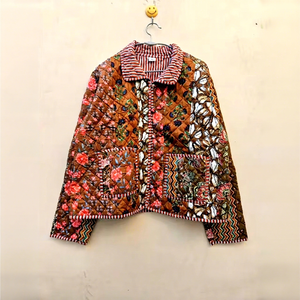Veste d'hiver et d'été pour femme, faite à la main en coton indien imprimé au bloc, matelassée, à col rabattu, de qualité supérieure, avec doublure en lin. - Product Image 1