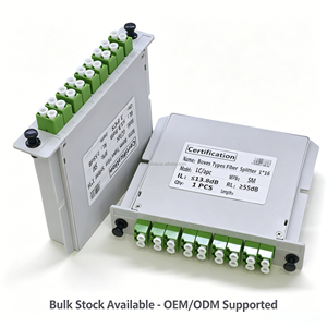 ตัวแยกไฟเบอร์ออปติกแบบเสียบปลั๊ก LC/APC 1x16 ชนิด SM Single Mode Cassette สำหรับ FTTH PON CATV ODF Cabinet - Product Image 2