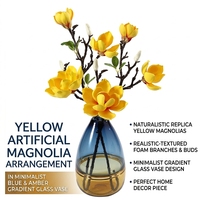 Ranting Bunga Magnolia Buatan Warna Kuning, Rangkaian Bunga Sutra Realistis untuk Dekorasi Rumah, Ruang Tamu, Meja Makan