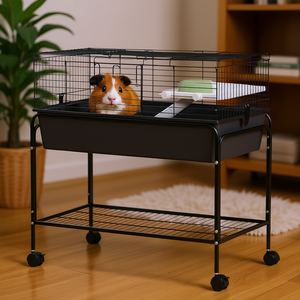 Cage à animaux de compagnie à 2 étages pour petits animaux, 33 x 18,5 x 35 cm, avec étagère amovible et roulettes, pour cochon d'Inde, hérisson, chinchilla - Product Image 2