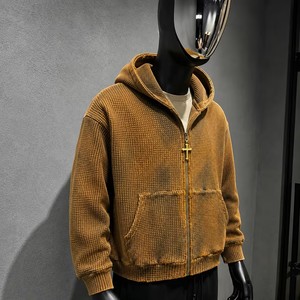 Sudadera con capucha para <span class=keywords><strong>hombre</strong></span>, personalizada, de algodón, térmica, extragrande, de alto gramaje, con cremallera, de punto gofrado, lisa, estilo vintage, desgastada y con lavado ácido - Product Image 1