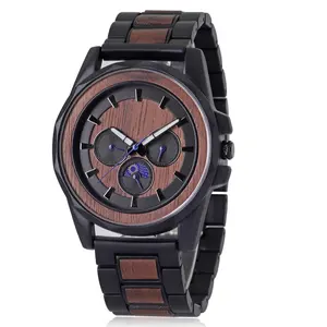 Высококачественные Популярные кварцевые часы с хронографом, деревянные и стальные часы с индивидуальным логотипом для мужчин и женщин, роскошные