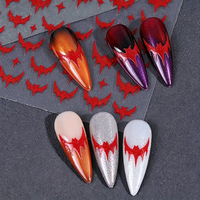 Autocollants pour ongles 3 couleurs Halloween, motif chauve-souris rouge pailleté, chauve-souris noire, chat et nœud, style gothique sombre, pour festival français