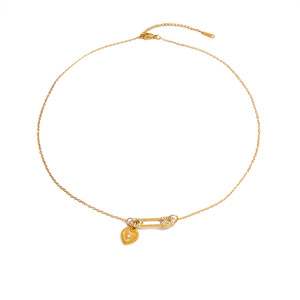 Collar con colgante de corazón de acero inoxidable, cadena de clavícula de color oro de 18 quilates para mujer, diseño geométrico de clip, joyería de regalo - Product Image 5