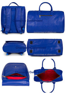 Juego de Bolso de Viaje de Fin de Semana y Mochila de Lujo en Piel de Cocodrilo Azul Rey con Logo Personalizado para Hombre y Mujer - Product Image 6