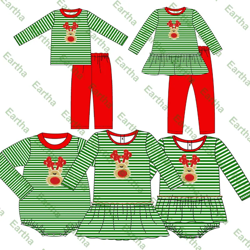 Weihnachten Kinder Outfits benutzer definierte Kleid zweiteilige Rüschen hose Set Baby Jungen Kinder Mädchen Kleidung Sets