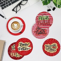 Sous-verre de peinture diamantée 5D motif animaux et lettres rouges, fait main, en bois, technique de pointillage, isolant thermique, antidérapant, sans cadre, pour mariage, rond