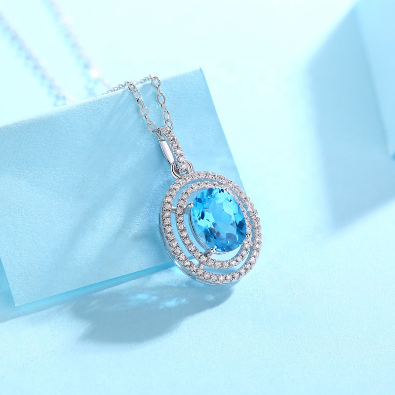 HMOIS Factory Price Topaz Jewelry Natural 925 Silver Blue Topaz Gemstone Pendant