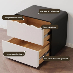 Table de chevet minimaliste en bois massif, design soigné, esthétique unique, armoire de rangement créative pour chambre à coucher - Product Image 5