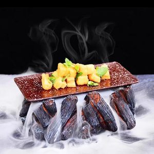 Plaque <span class=keywords><strong>de</strong></span> cuisson en charbon <span class=keywords><strong>de</strong></span> bois volcanique noir <span class=keywords><strong>de</strong></span> style japonais, utilisable sur glace sèche pour un effet artistique, <span class=keywords><strong>vaisselle</strong></span> créative - Product Image 5