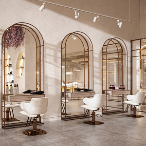 Thời trang cửa hàng cắt tóc LED ánh sáng gương trạm gỗ Tiệm hớt tóc truy cập Beauty Salon tùy chỉnh sang trọng tóc Salon đồ nội thất - Product Image 2