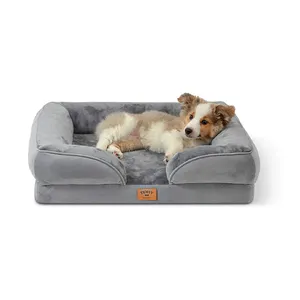 Factory Custom High Quality Breathable Orthopedic Grey Chenille Cooling Gel And Memory Foam Pet Dog Wholesale Square Bulk Beds