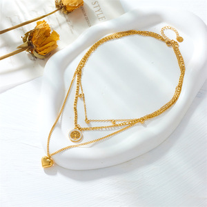 Collier en acier inoxydable <span class=keywords><strong>multi</strong></span>-couches, étanche et inaltérable, avec pendentif cœur en zircon incrusté et motif arbre de vie ajouré - Product Image 3