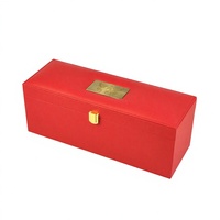 Boîte à vin en bois recouverte de cuir PU, doublure en velours noir, fermeture en métal doré, logo personnalisé, coffret cadeau de luxe pour un seul vin