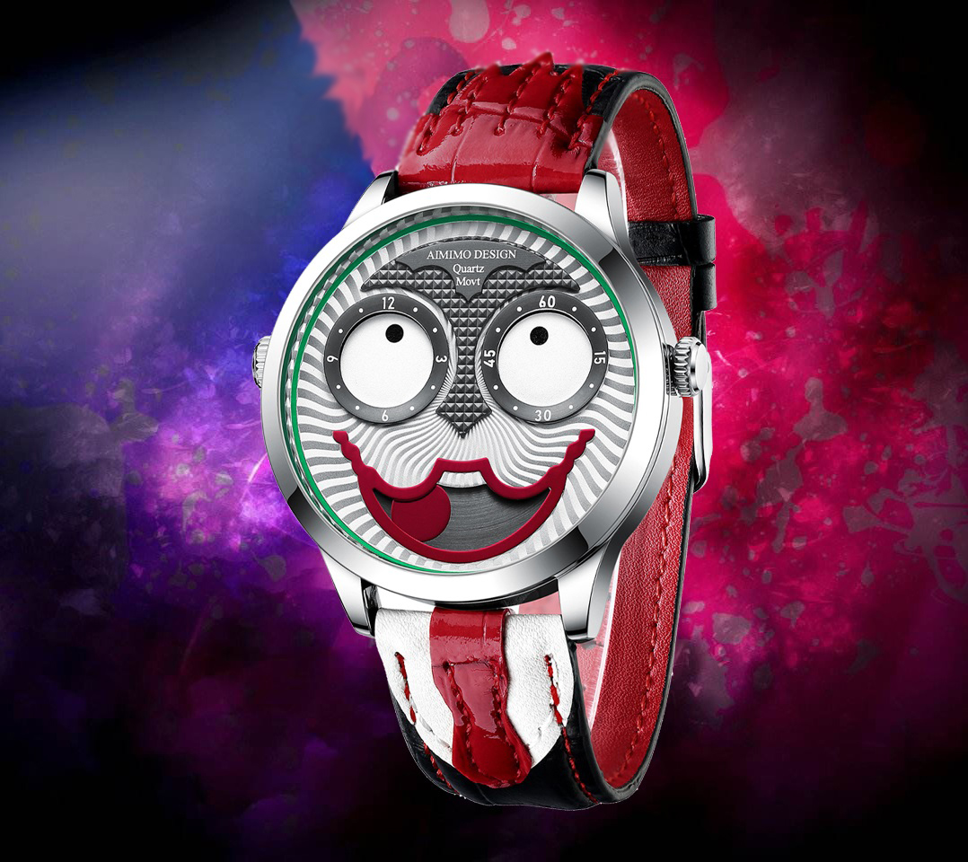 Ourui Orologi Da Polso,Orologio Da Uomo Clown Net Orologio Al Quarzo Rosso, Conchiglia D'Argento Quadrante Bianco In Pelle Rossa