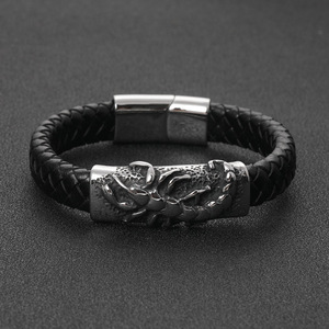 Men's Scorpion Design Braided <b>Leather</b> Charm <b>Bracelet</b> | Genuine <b>Leather</b> Wristband Stainless Steel Magnetic Clasp | Trendy Gift - Product Image 2