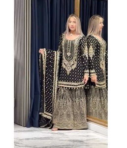 Premium Faux Georgette <b>Kurti</b> Plazzo Dupatta Set for Women offering a Traditional Elegant Designer Ethnic Look for Festivals - Product Image 5