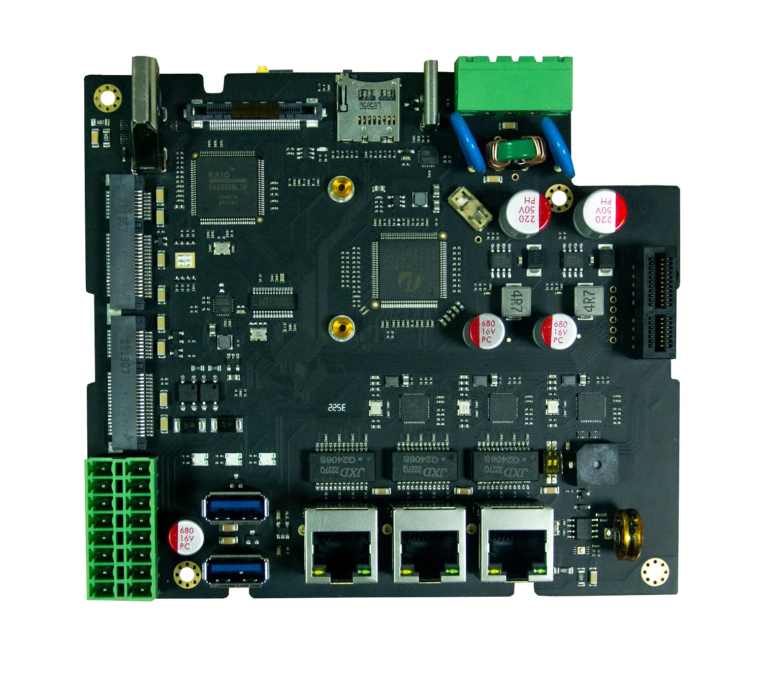 Pengontrol untuk aplikasi sistem daya dengan RS485, RJ45, soket PCIe Mini dengan kartu SIM, Port USB 2.0, HDMI, DI, DO, BISA BUS