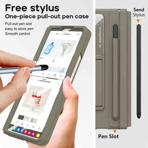 Funda de cuero con ranura para bolígrafo y soporte para Samsung Galaxy Z Fold 5 4, cubierta plegable sin soporte con película frontal de vidrio templado - Product Image 3
