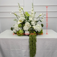 Bouquet de fleurs artificielles moderne pour mariage, thème blanc et vert, 70 cm, grande fleur d'allée avec guirlande suspendue pour décoration d'autel