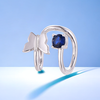 Cincin Kupu-kupu Terbuka yang Dapat Disesuaikan dengan Batu CZ, Perak Sterling 925 Berlapis Rhodium, QX Custom untuk Wanita, Perhiasan Berkualitas, Pabrik Grosir OEM ODM