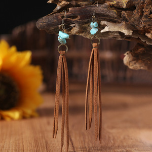 Pendientes Largos de Flecos Turquesa Vintage de Moda en Cuero Sintético, Hipoalergénicos, Creativos, para Mujer, UIONEN 858 - Product Image 4